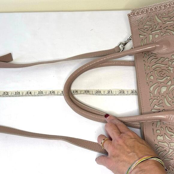 Roberto Pancani Laser Cut Leather Tote Satchell Crossbody | Tan Peach Italy - Picture 14 of 14